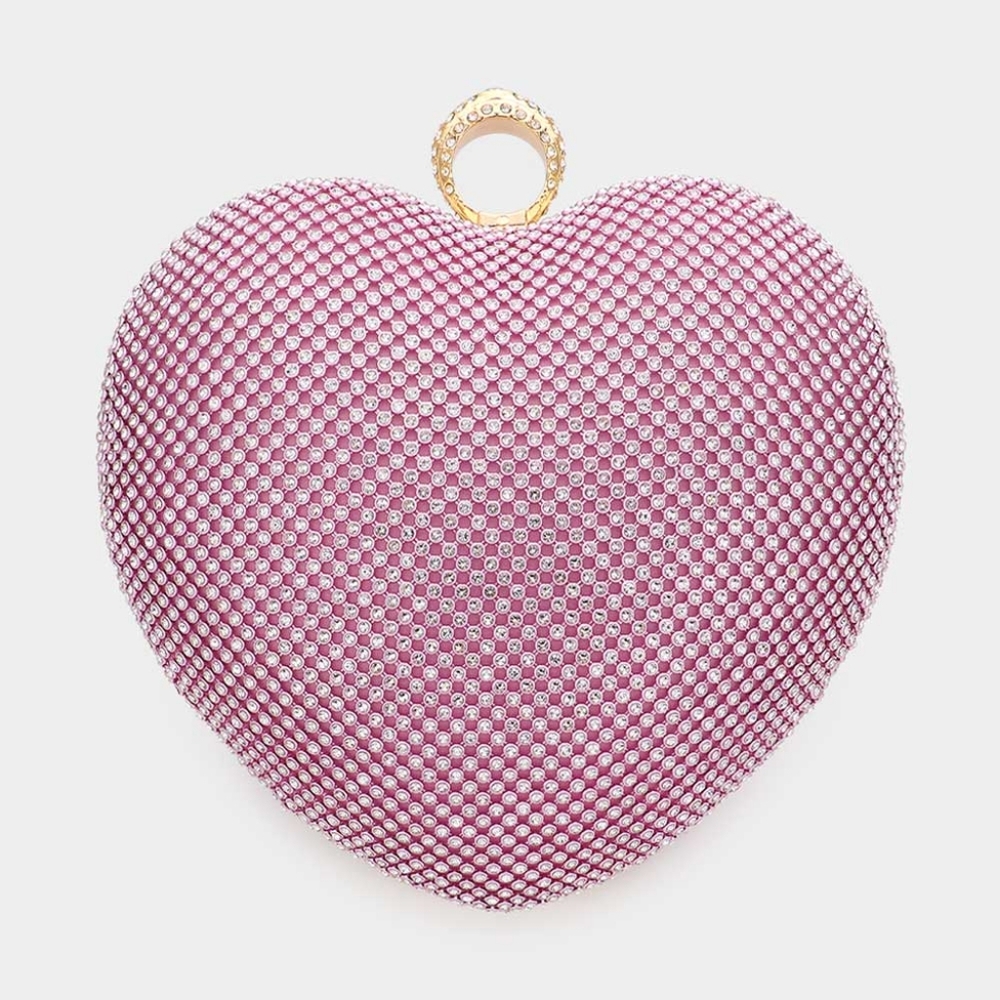 Pink Crystal Rhinestone Heart CrossBody Purse Cute Bling Clutch Fashion Bag